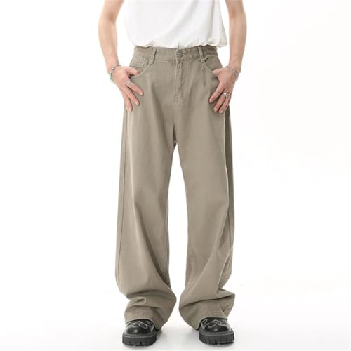 Men Straight Loose Jeans Mid High Denim Versatile Wide Leg Trousers4