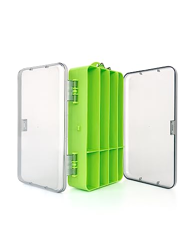 BLUEWING Double Tackle Storage Tray Dual Layered Fishing Accessory Organizer Transparent Lids, Adjustable Compartments Durable Waterproof Material, 7.09 * 3.94 * 1.57 in, Green