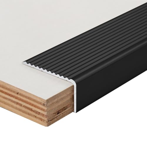 Borde de escalera de aluminio negro de 90 cm para peldaños interiores y exteriores