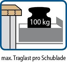 Banco da lavoro combinato grigio/blu 1500 x 700 x 40 mm, 5 cassetti 410.428