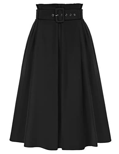 Belle Poque Jupe midi victorienne vintage taille haute avec lacets sur le devant pour femme, noir foncé, 36 Cover