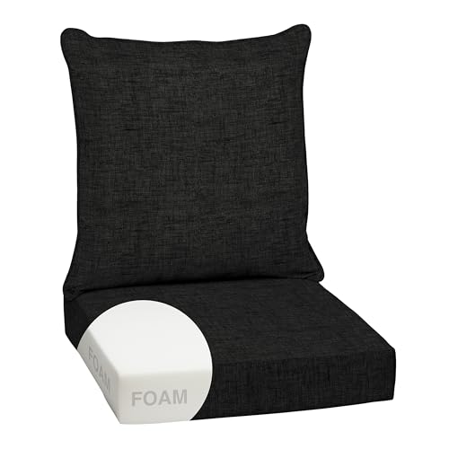 Image of Arden Outdoor Foam Deep Seat Cushions Set, 24x24, Premium High-Density Foam, Never Flattens, Weather-Proof for Patio Chair Sofa Couch, Black Leala