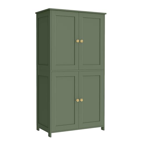 VASAGLE Meuble de Salle de Bain, Armoire de Rangement, Style Shaker, avec 2 Étagères Réglables, 4 Portes, Meuble Haut, pour Cuisine, Vert Forêt BBC553CH01