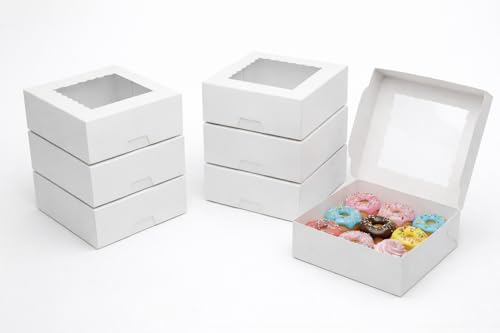 6x6x2 Inch White 4 Brownie Bakery Box with Clear Window | Cookies Donut, muffin & Mini Cake, snack & Chocolates Boxes | Food Grade for Home Bakers, Ca