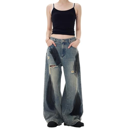 GUOYUXIAO Men's Jeans Summer high-Street Distressed Denim Pants Loose Straight-Leg Wide-Leg Trouser for Men2