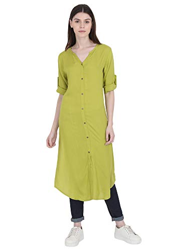 Image of Women's Rayon Solid Long-Length Kurti