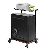 DAMEING Computer Tower Stand, 2-Tier CPU Holder PC Floor Stand, Mobile PC Tower Stand with Lockable Wheels and Wire Storage Basket, Fits Most Gaming PC Printer Under Desk for Office Home