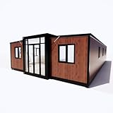 Feekercn 40FT Prefab House,Portable Container House to Live in with 3 Bedroom,1 Full Equiped Bathroom and Kitchen,Prefabricated Tiny House for Adults Living,Foldable Mobile Home(Oak)