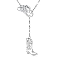 UCADRIT Cowboy Y Necklace 925 Sterling Silver Cowboy Hat Boots Pendant Western Mother's Day Christmas Jewelry for Women Mom