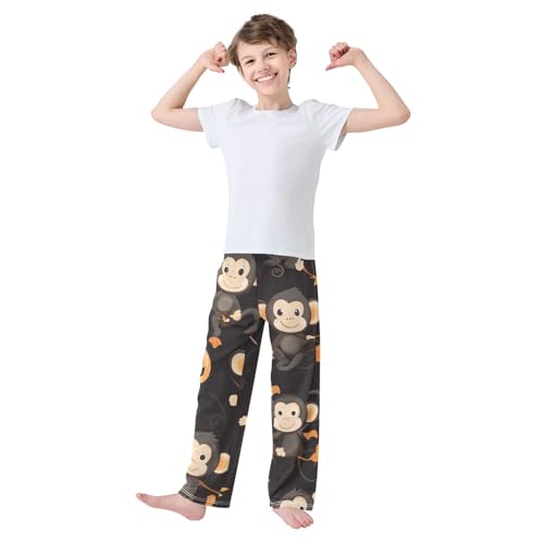 Monkey Pumpkin Boys Long Pants Soft Trousers Elastic Waist Kids Lounge Bottoms with Pockets S-XL3