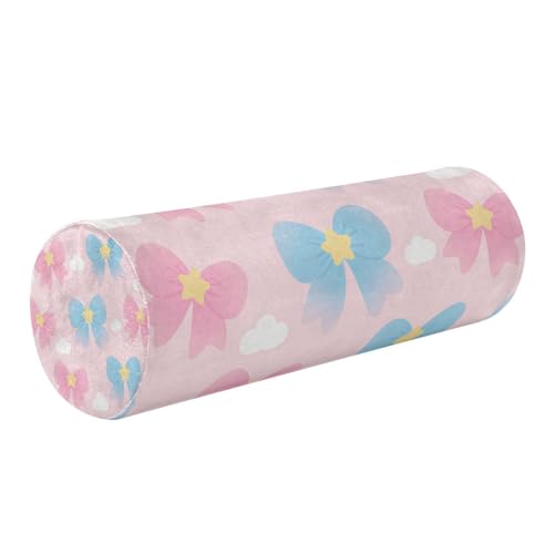 EtherSpher Cute Blue and Pink Flower Bow Decorative Neck Roll Pillow Cylinder Pillows Decorative Cover Roller Massage Bed Lumbar Support for Bed cojin para el Cuello