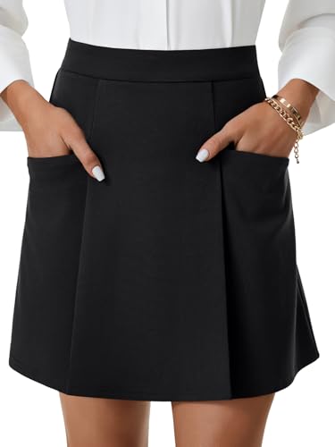 Rooscier Women's Pleated A Line High Waist Back Zipper Basic Mini Skirts with Pockets2