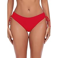 Ocean Blues Women's Red Mid Waisted Bikini Bottom Drawstring Bathing Suit Size Medium