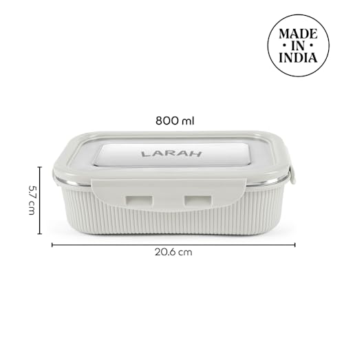 Image of Larah by BOROSIL Freshbyte Stainless Steel Lunch Box | 800 ml + 200 ml Rectangle Container Set | Airtight, Dishwasher Safe Tiffin | Portable Kids Tiffin | 1 Year Warranty | Grey