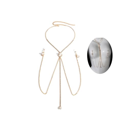 MODRSA non Piercing Nipple Chain for Women Fake Nipple Piercing Gold with Necklace Adjustable Sexy non-Piercing Faux Body Chain Jewelry for Women Men Comfortable Valentines Day