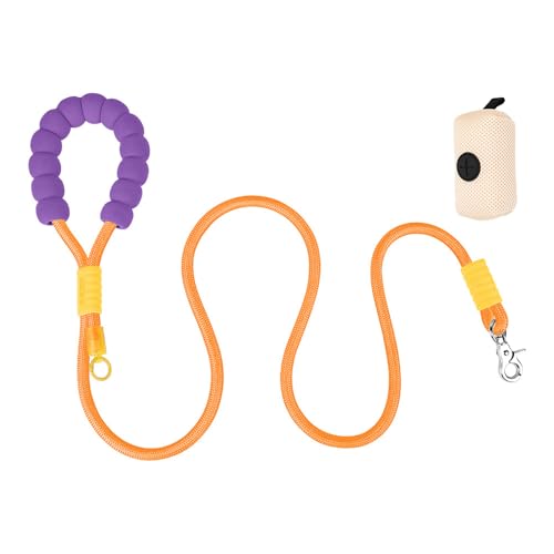 YYKSYDPT 快適なパッド入りハンドルと犬のうんち袋を備えた犬用リード 小型 中型 大型犬に最適 多目的犬の散歩用リード (オレンジ)