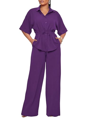 Ekaliy Women's 2 Piece Outfits Dressy Business Casual Peplum Button