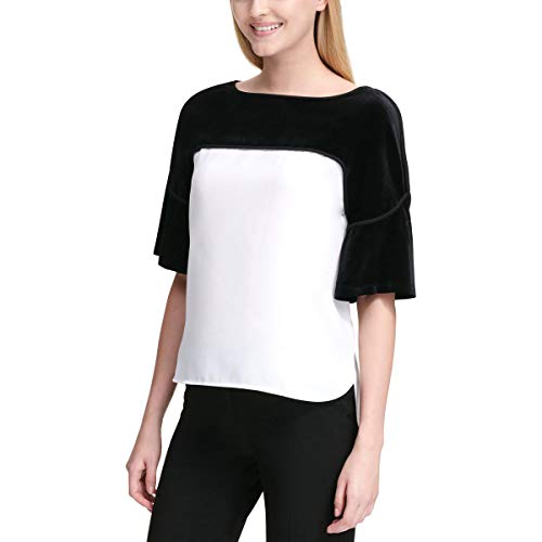 Calvin Klein Womens Velvet Colorblock Blouse B/W L