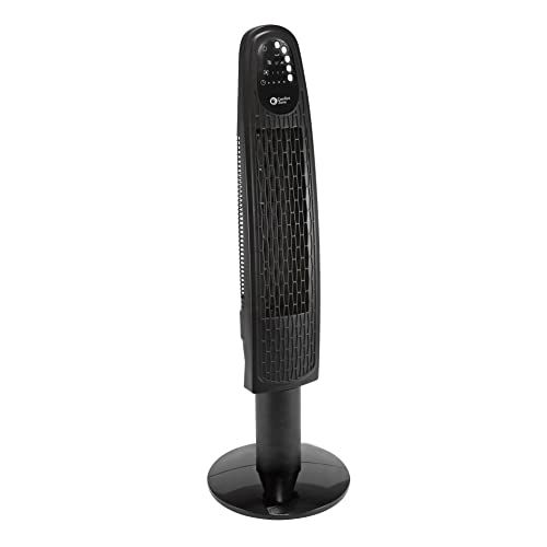Comfort Zone Ventilador de torre CZTF336RBK com controle remoto, oscilação, temporizador de 4 horas com modo de suspensão, 3 velocidades, 91 cm, preto