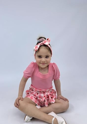 Image of Arshiner Toddler Girls 3 Piece Outfit Set Puff Sleeve Square Neck Top with Shorts and Matching Headband Summer Clothes 2T-8Y