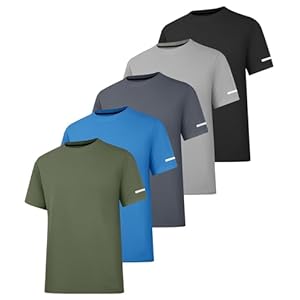 HIBETY Men’s 5 Pack UPF 50+ Sun Protection Rash Guard, Lightweight Quick Dry Fishing Athletic T-Shirts
