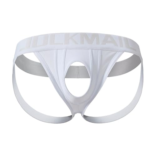JOCKMAIL Mens Jockstrap Underwear Breathable Sport Thongs Athletic Supporters for Gym, Date and Everyday Wear (US, Alpha, Medium, Regular, Regular, White)