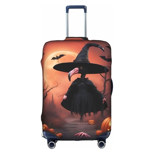Halloween Flamingo Witch Hat Print Travel Elastic Suitcase Luggage Baggage Cover Protector, Washable And Anti-Scratch