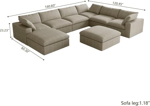 Image of JACH 160 inch Cloud Sectional Couch, Overzised Down Filled Comfy Couch, 8 Seater Convertible Modular Cloud Sofa for Living Room, Minimalist Deep Seat Modern Couches,Sofa Cover Removable, Khaki