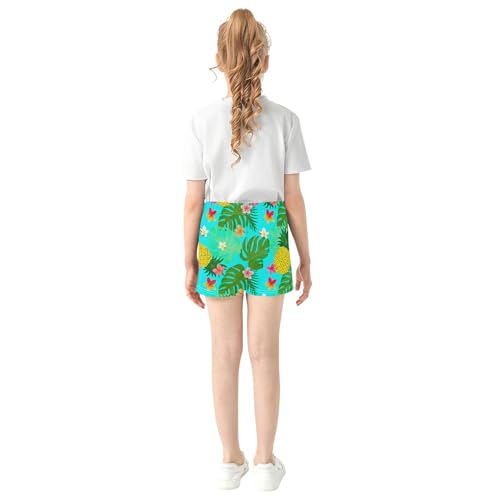 Girls Athletic Tropical Pineapples Green Leaves Cute Youth Summer Casual Pajama Shorts Comfy Soft Activewear, X-Small3