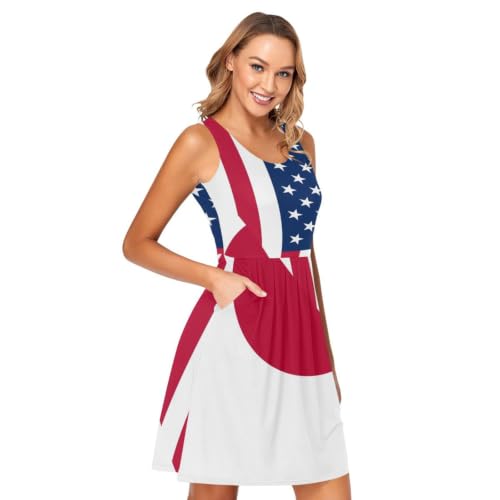 Vestido corto de verano holgado tipo chaleco con bolsillos laterales y estampado gráfico