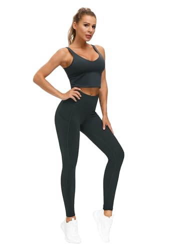 Image of THE GYM PEOPLE Thick High Waist Yoga Pants with Pockets, Tummy Control Workout Running Yoga Leggings for Women