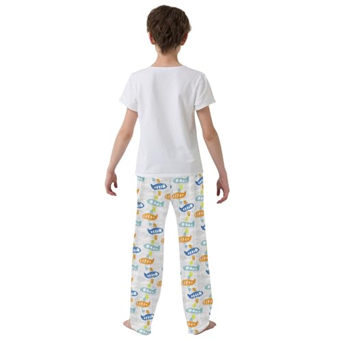 ZZXXB Aircraft Watercolor Boys Long Pants Soft Trousers Elastic Waist Kids Lounge Bottoms with Pockets S-XL3
