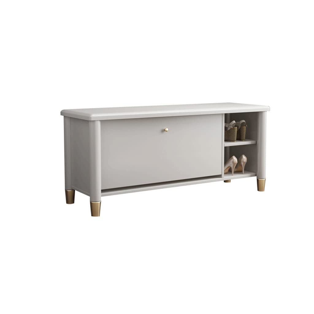 Banc à chaussures avec tiroir à clapet et étagère de rangement pour couloir d'angle