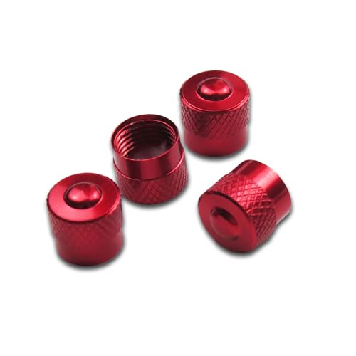 Pitlane Performance® Bouchons de Valve en Aluminium (Lot de 4) – Capuchons pour valves Schrader – pour Voiture, SUV, Moto, vélo (Rouge, Racing)