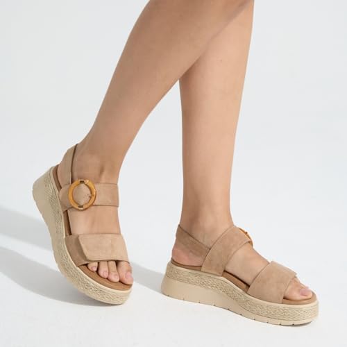 Image of UBFEN Womens Espadrille Platform Sandals Low Wedge Heel - Orthopedic Arch Support, Cushion Insole, Comfortable Dressy Buckle Sandals for Walking and Vacation