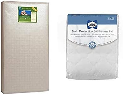 Sealy Baby Soybean Foam-Core Waterproof Standard Toddler & Baby Crib Mattress and Stain Protection Waterproof Fitted Crib Mattress Pad