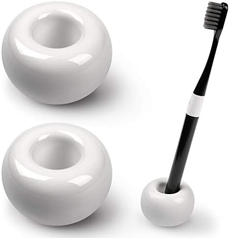 HanleyDepot Mini Ceramic Toothbrush Holder Stand, Set of 2