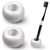 HanleyDepot Mini Ceramic Toothbrush Holder Stand, Set of 2