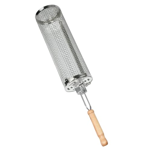 Cilindro per barbecue in acciaio inox, per grigliare verdure, carne, gamberetti, accessori per griglia rotante per cucinare all'aperto, affumicatore e falò