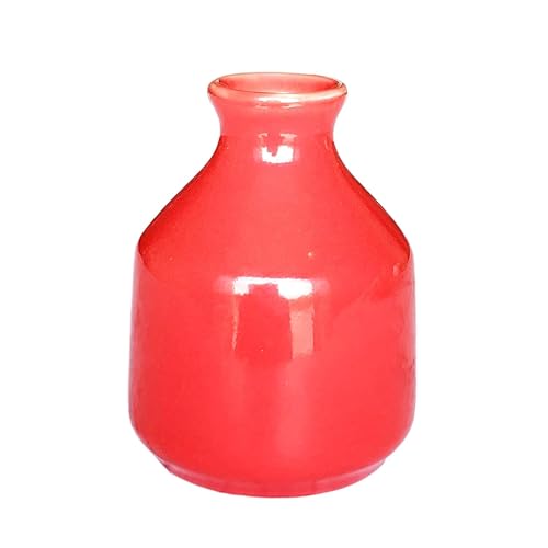 Pure Source India Ceramic Decorative Flower Vase/Pot for Living Room, Home Decor Without Flowers (Red) (3.5 inch)