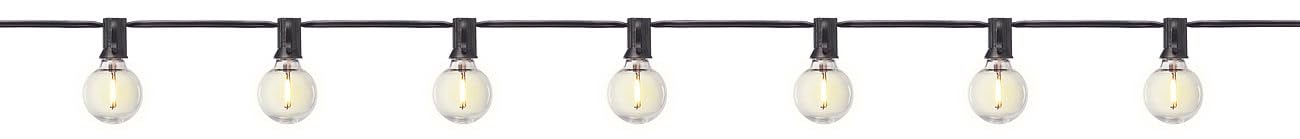 Lunartec Lichterkette außen Strom: 2er-Set Lichterkette mit G40-Glühbirnen, 43 LEDs, 2 Ersatzlampen, 30 m (G40-Lampen, Balkon)