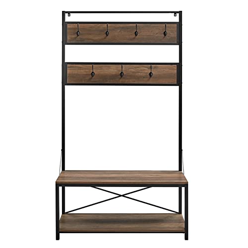 Walker Edison August Modern Farmhouse X Back Hall Tree With Bench, 72 Inch, Rustic Oak #TOP4