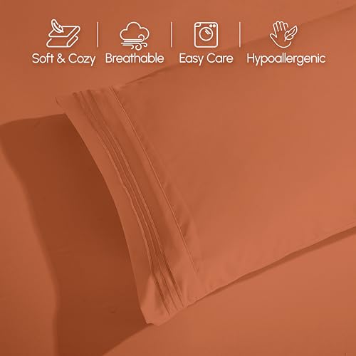 Elegant Comfort Luxurious 1500 Premium Hotel Quality Microfiber 4-Piece Sheet Set, 18-24 Inches Deep - Extra Deep Pocket Sheets - Ultra Soft 4PC Deep Pocket Sheets, Queen, Coral