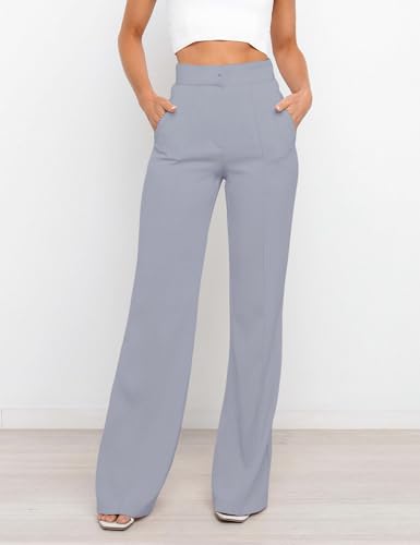 Women's High Waist Casual Dress Pants, Lightweight Wide Leg Long Trousers, Work Pants with Pockets for Women Office.4