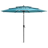 Iwicker 10 FT Patio 3 Tiers Market Umbrella Outdoor UV Protection Table Umbrella with Crank and Push...