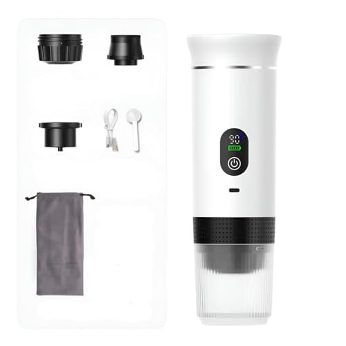 Foombthe - Cafetera espresso portátil 3 en 1, pantalla digital para coche, hogar y camping, color blanco
