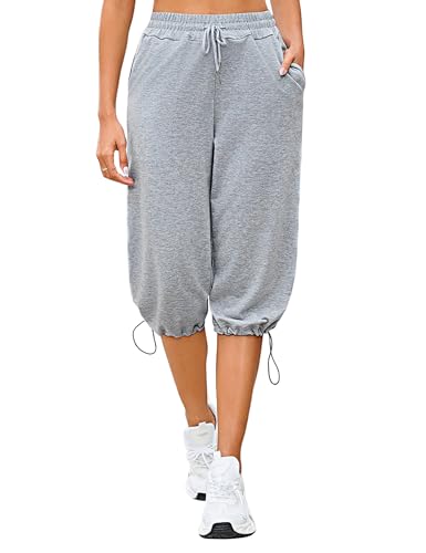 Marvmys 3/4 Pantalón Chándal Mujer Algodón Verano Ligeros Pantalones Rectos con Bolsillo y Perneras Ajustables S-3XL
