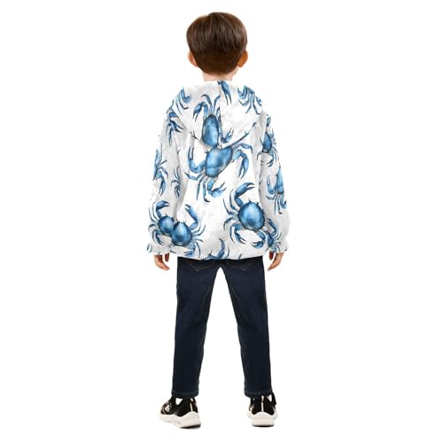 Blue Crab Pattern Print Toddler Fleece Jacket Girl Boys Hooded Fleece Jacket Coat Warm Outwear Zip-up 3-10T4