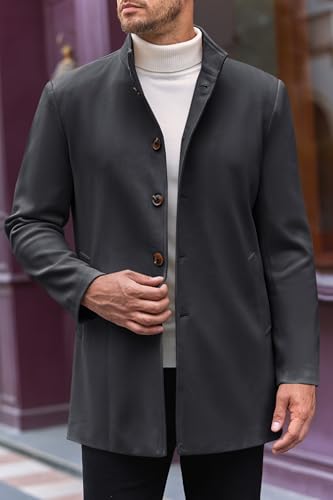 Makkrom Mens Casual Overcoat Winter Single Breasted Stand Collar Peacoat Business Warm Lapel Topcoat3