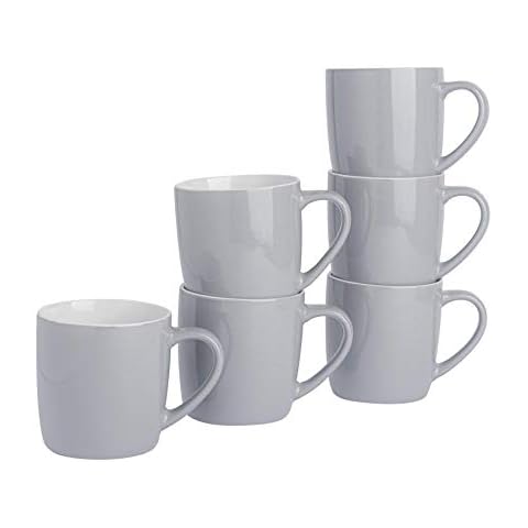 Argon Tableware Tea Coffee Mugs - 6pc Contemporary Coloured Ceramic Cups Set - 350ml - Grey - Pack of 6 Cover